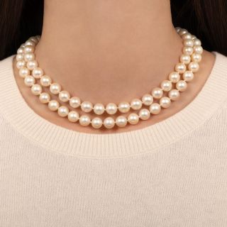 Vintage Double Pearl Strand with Diamond Clasp