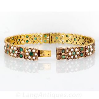 Vintage Emerald and Seed Pearl Bangle