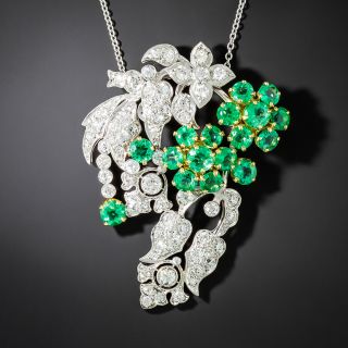 Vintage Emerald Diamond and Floral Pendant - 2
