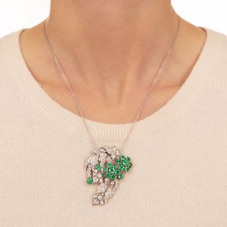 Vintage Emerald Diamond and Floral Pendant