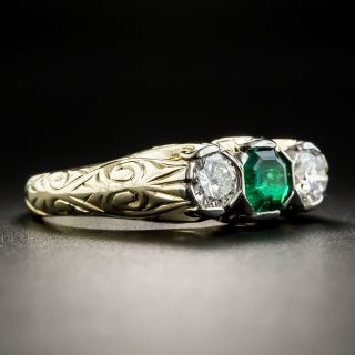 Vintage Emerald Diamond Three-Stone Ring