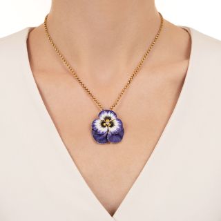 Vintage Enamel and Diamond Pansy Necklace/Brooch