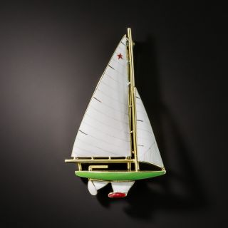 Vintage Enamel Sailboat Brooch by Sloan & Company - 1