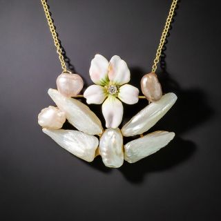 Vintage Enameled Flower and Freshwater Pearl Pendant/Brooch - 3