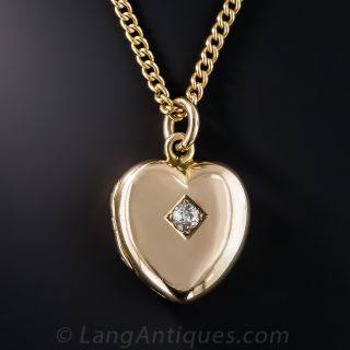 Vintage English Diamond Heart Locket and Chain