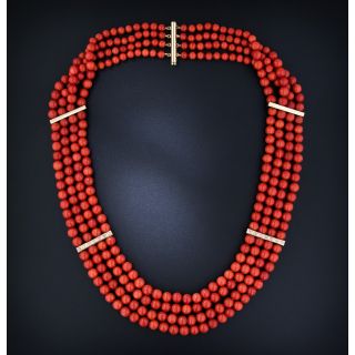 Vintage Four-Strand Red Coral Necklace  - 4