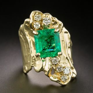 Vintage Free-form 3.75 Carat Emerald and Diamond Ring - 3