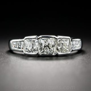Vintage French-Cut Diamond Three Stone Ring in Platinum 