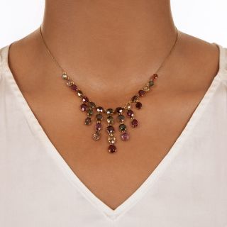 Vintage Garnet and Multicolor Zircon Fringe Necklace