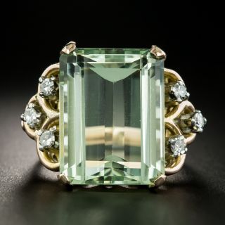 Vintage Green Beryl and Diamond Ring - 3