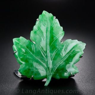 Vintage Jade Maple Leaf Clip Brooch - 2