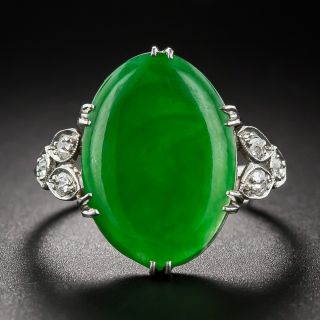 Vintage Jade Platinum Diamond Ring - 2