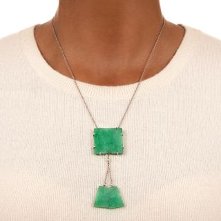 Vintage Jadeite and Seed Pearl Drop Necklace