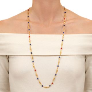 Vintage Lapis And Coral Chain Necklace