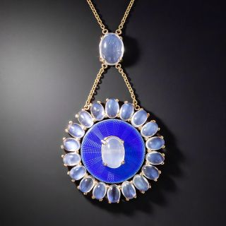  Vintage Moonstone and Blue Enamel Lavalier by Allsopp-Steller - 3