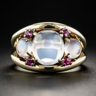 Vintage Moonstone and Ruby Ring