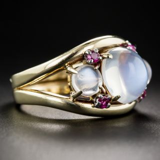 Vintage Moonstone and Ruby Ring