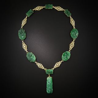 Vintage Natural Carved Jade Necklace - 8