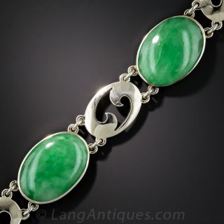Vintage Natural Jadeite and White Gold Bracelet - 1
