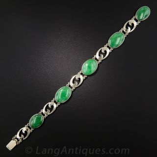 Vintage Natural Jadeite and White Gold Bracelet