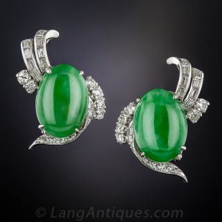 Vintage Natural Jadeite Clip Earrings - 2