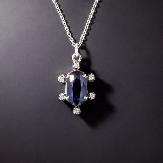 Vintage No-Heat Australian Sapphire and Diamond Pendant - 2