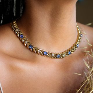 Vintage No-Heat Ceylon Sapphire and Diamond Leaf Necklace - 6