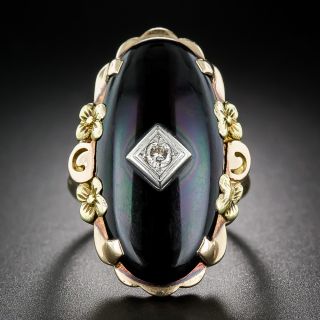 Vintage Onyx Tri-Color Gold and Diamond Ring