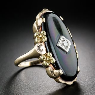 Vintage Onyx Tri-Color Gold and Diamond Ring