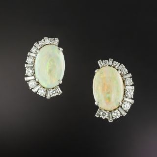 Vintage Opal and Diamond Clip Earrings By Raymond Yard  - 2