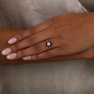 Vintage Opal and Ruby Flower Ring
