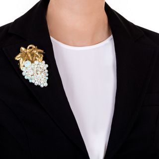Vintage Opal Grape Cluster Brooch And Earrings 