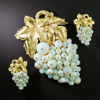 Vintage Opal Grape Cluster Brooch And Earrings  - 7
