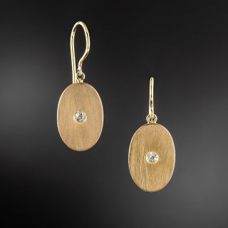 Vintage Oval Dangle Earrings with Diamonds - 2