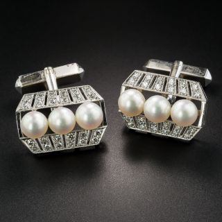 Vintage Pearl and Diamond Cufflinks by Mikimoto - 2