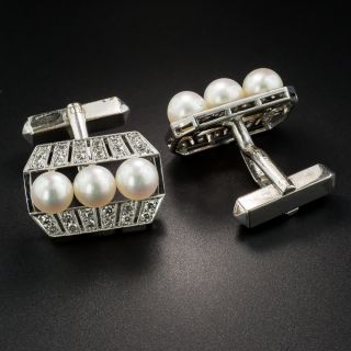Vintage Pearl and Diamond Cufflinks by Mikimoto