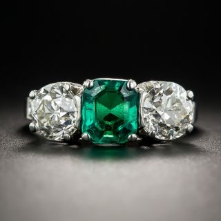 Vintage Platinum Emerald and Diamond Ring - 1