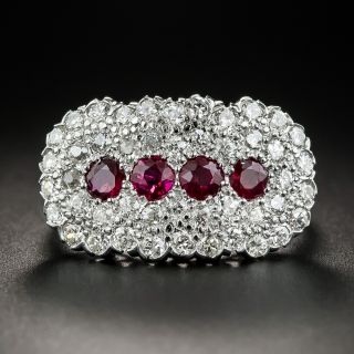 Vintage Platinum Ruby and Diamond Cluster Ring - 2