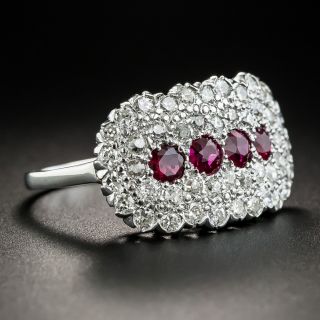 Vintage Platinum Ruby and Diamond Cluster Ring
