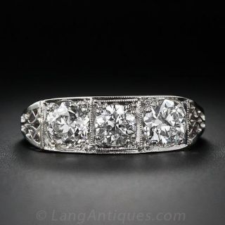 Vintage Platinum Three-Stone Diamond Ring - 2