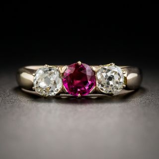 Vintage Ruby and Diamond Three-Stone Ring