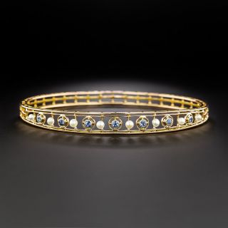 Vintage Sapphire And Pearl Bangle Bracelet - 2