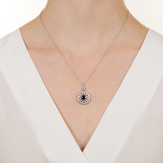 Vintage Style 1.65 Carat Round Sapphire Diamond Pendant