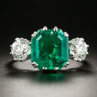 Vintage Style 4.07 Carat Colombian Emerald and Diamond Ring - GIA F1 - 2