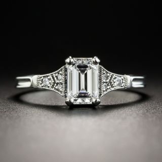 Vintage Style  .61 Carat Emerald Cut-Diamond Engagement Ring - GIA D VS1