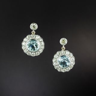 Vintage Style Aquamarine and Diamond Dangle Earrings - 2
