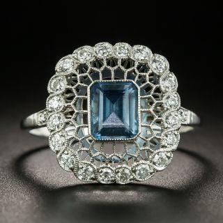 Vintage Style Aquamarine and Diamond Honeycomb Ring - 2