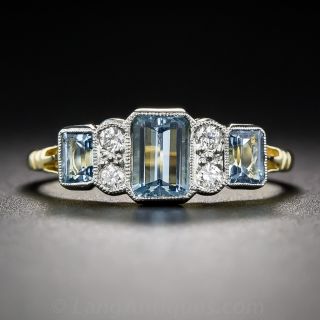 Art Deco Style Aquamarine and Diamond Ring - 1
