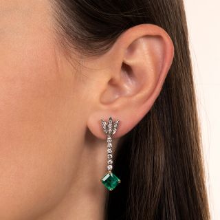 Vintage Style Emerald and Diamond Drop Earrings
