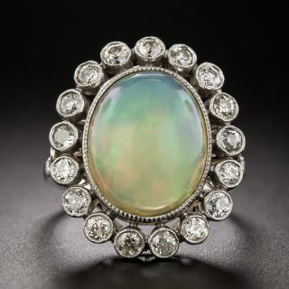 Vintage-Style Opal and Diamond Cluster Ring - 9